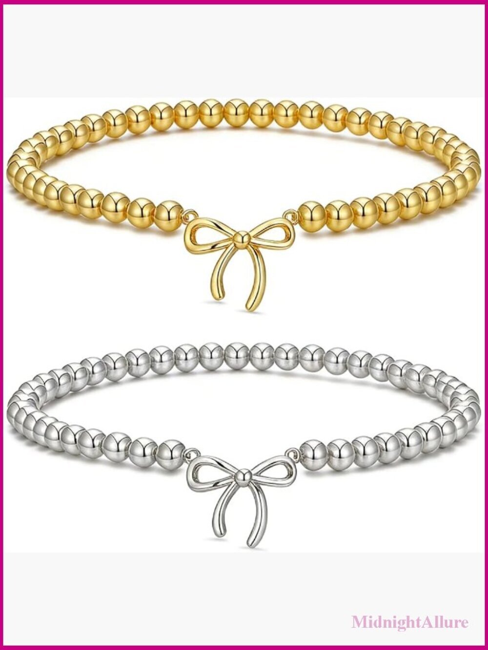Dainty Beaded Bracelet Set - Bow Charm Stretch Stackable Bracelets for Women